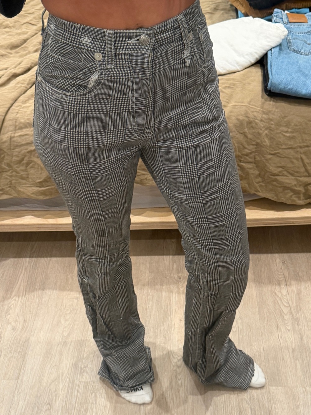 R13 Houndstooth Plaid Skinny Flare Jeans Made in Italy Size 24